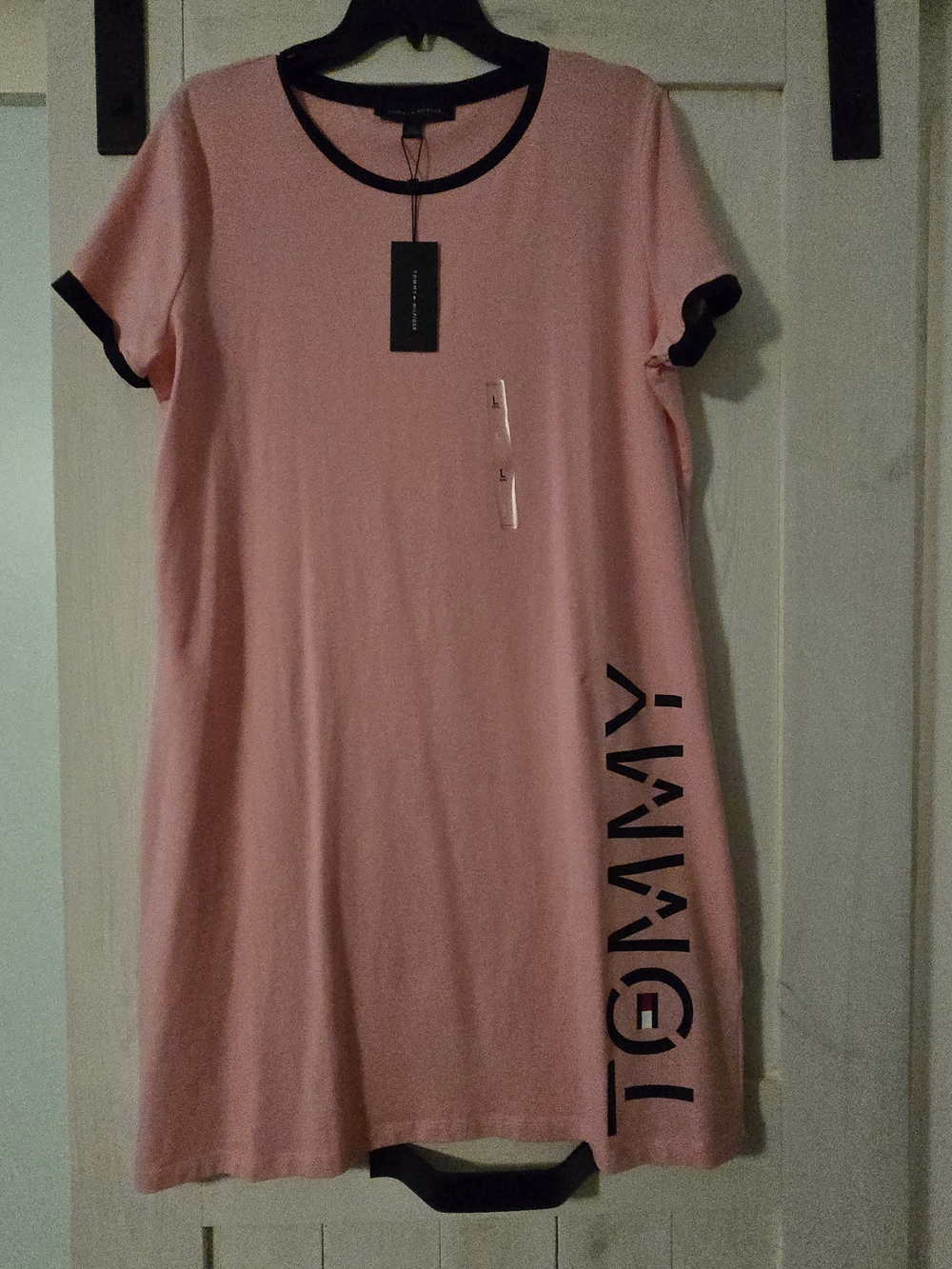 Tommy Hilfiger Pink Mini Dress with Black Trim and Side Logo